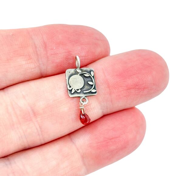Vintage Sterling Silver 925 Garnet Dangle Pendant | Artbeads Square Charm - Picture 1 of 8